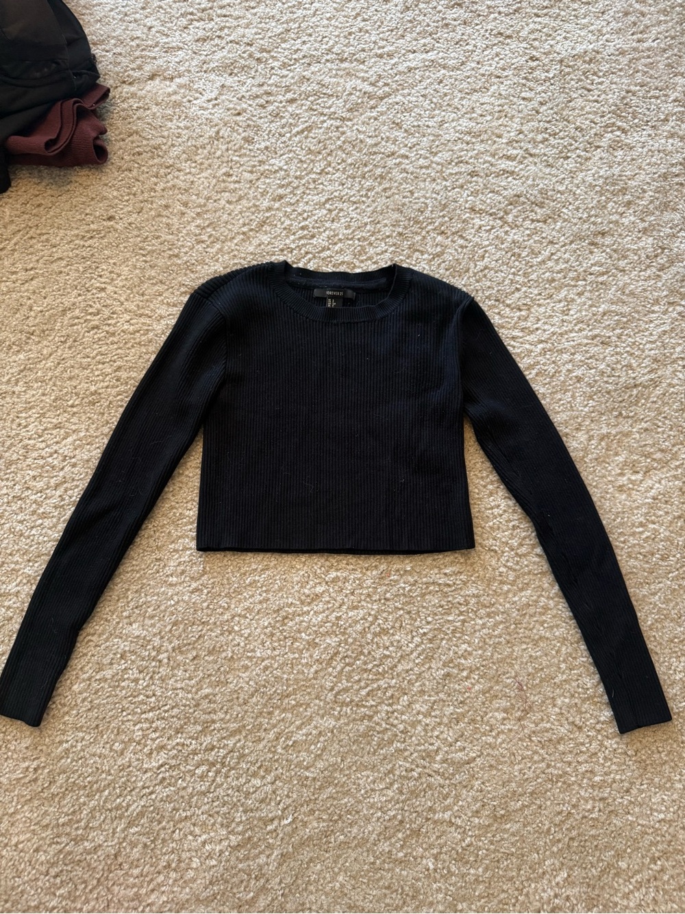 Forever 21 Black Ribbed Long-Sleeve Crop Top